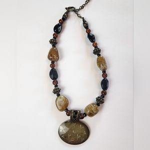 #24 Chico's Amber, Brown & Glass Beads Necklace